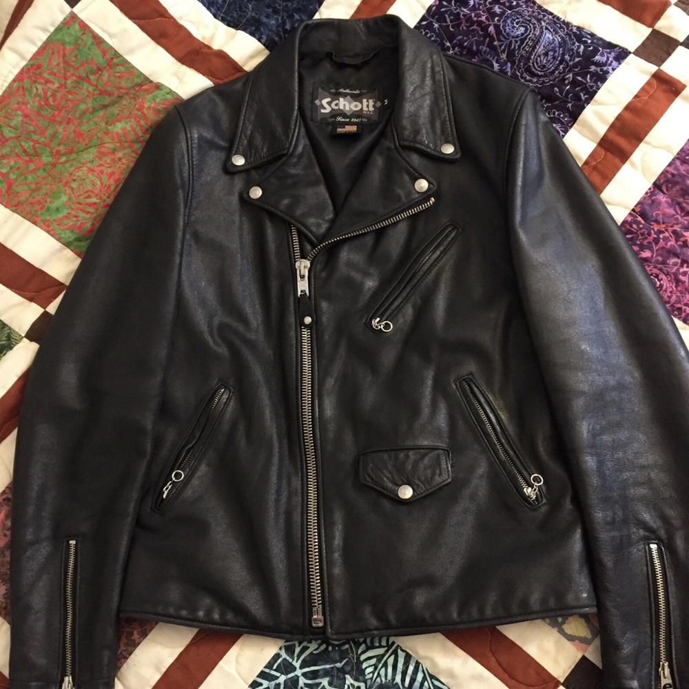 Schott NYC Cowhide Black Pebble Leather Motorcycle Jacket Size S